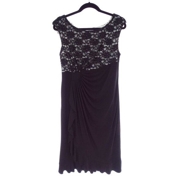 Size 14 BLACK SPARKLY LACE BODICE CASCADE RUFFLE DRESS Wedding Evening Party - Picture 4 of 4